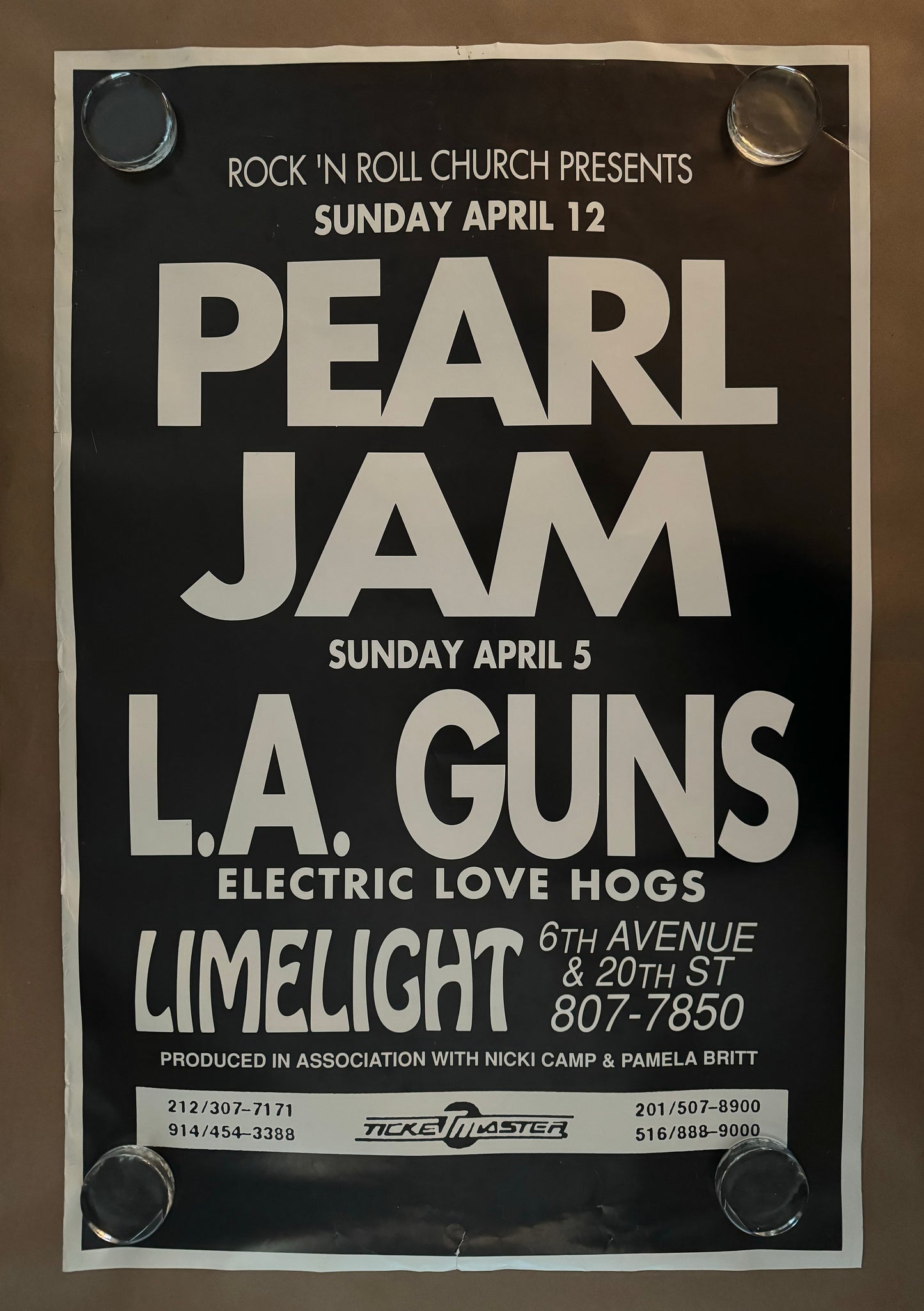 Pearl Jam / L.A. Guns Poster New York City 1992