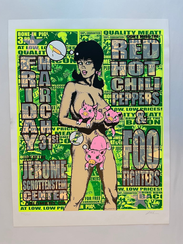 Red Hot Chili Peppers & Foo Fighters Poster Columbus, Ohio 2000 (Green) - Lindsey Kuhn