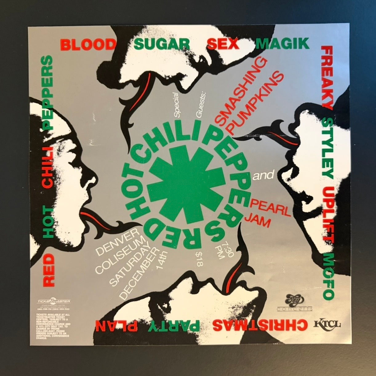 Red Hot Chili Peppers, Pearl Jam & Smashing Pumpkins Handbill Denver, Colorado 1991