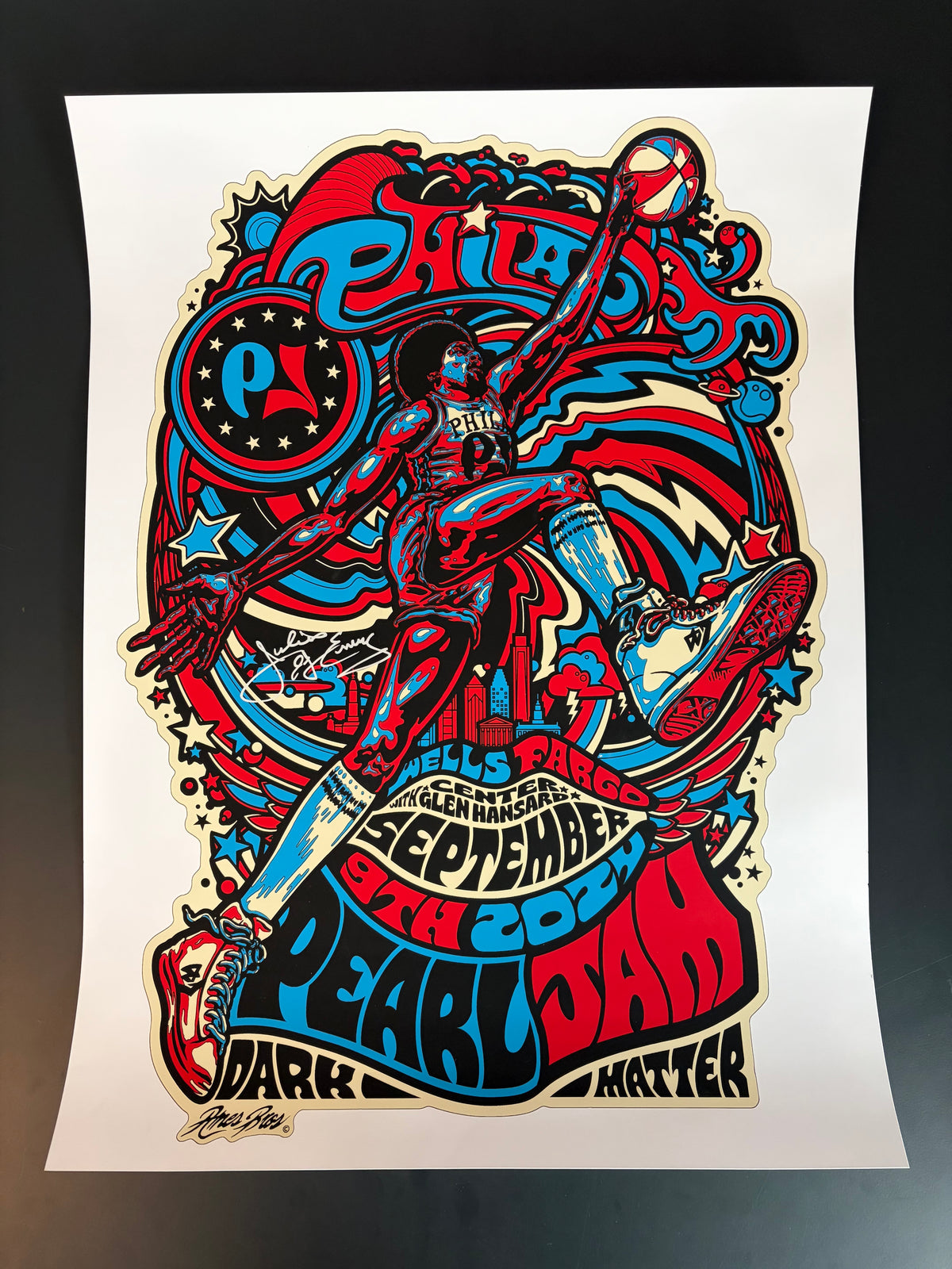 Pearl Jam Poster, Philadelphia 2024 (Autographed by Julius Irving) - Ames Design