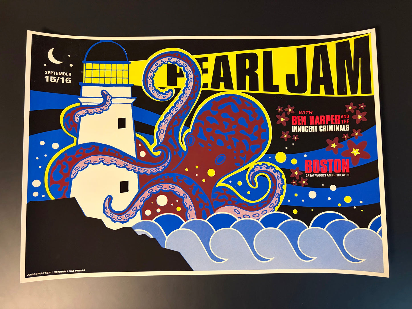 Pearl Jam Poster Boston / Mansfield, Massachusetts 1998 - Ames Design