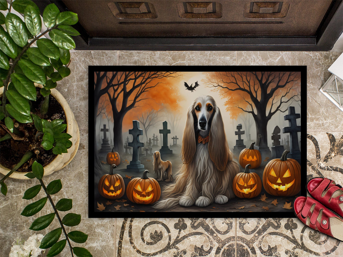 Afghan Hound Spooky Halloween Doormat-2