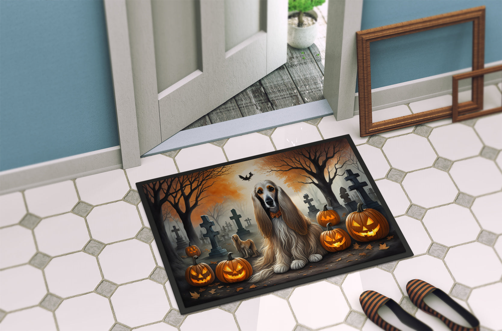 Afghan Hound Spooky Halloween Doormat-3