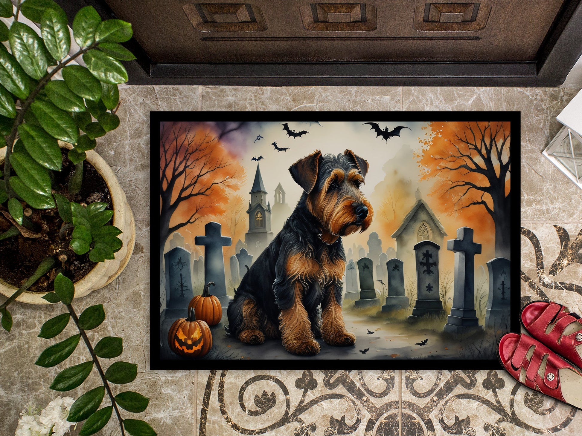 Airedale Terrier Spooky Halloween Doormat-2