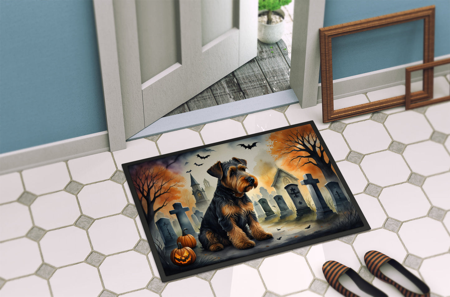 Airedale Terrier Spooky Halloween Doormat-3