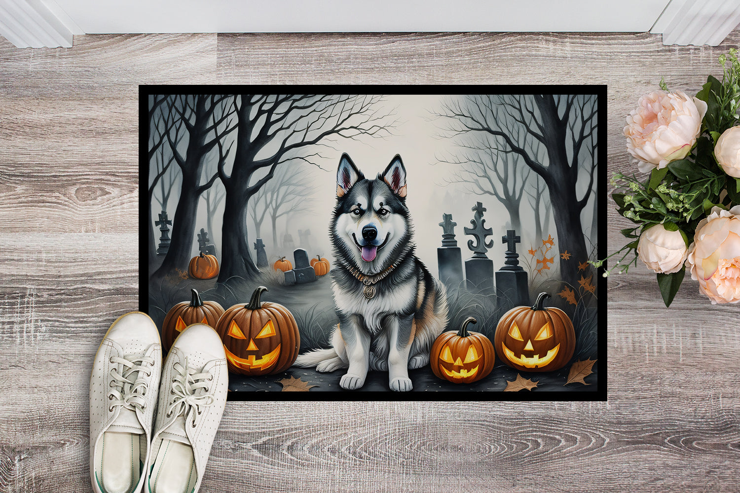 Alaskan Malamute Spooky Halloween Doormat-1