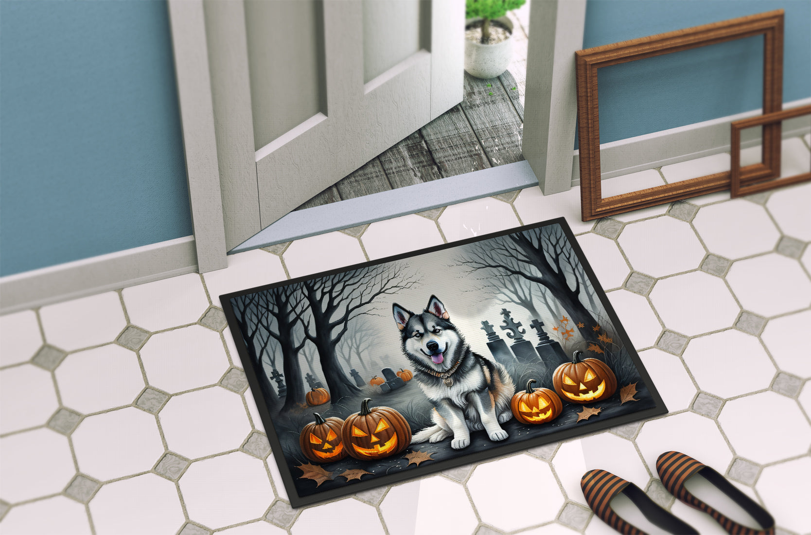 Alaskan Malamute Spooky Halloween Doormat-3