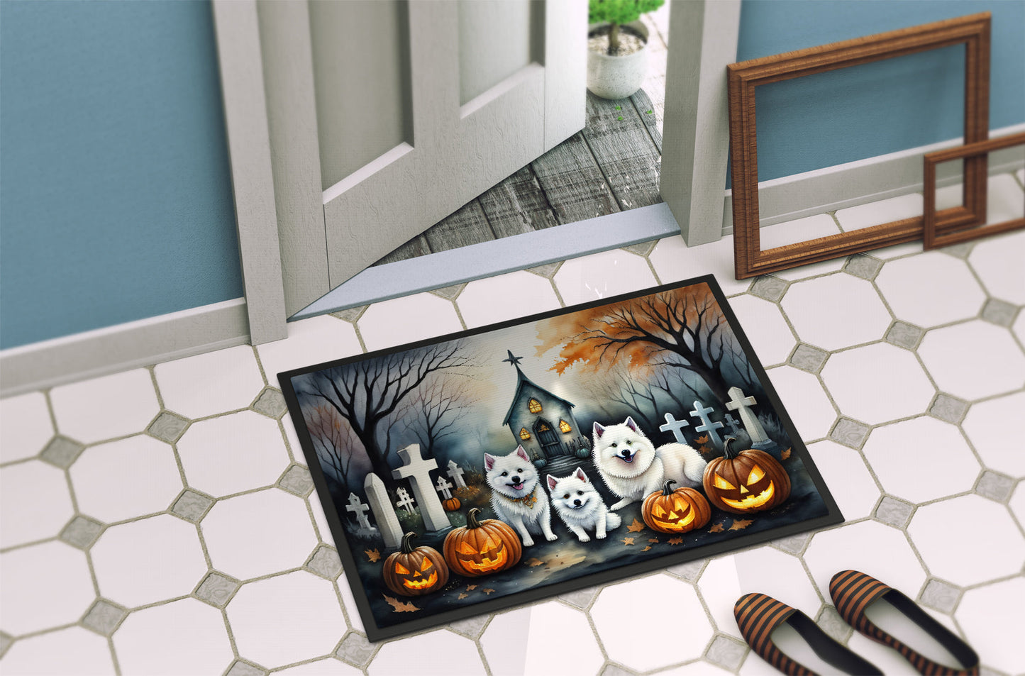 American Eskimo Spooky Halloween Doormat-3