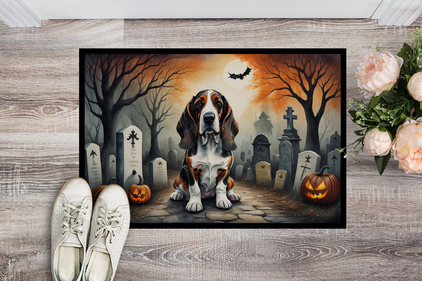 Basset Hound Spooky Halloween Doormat-1