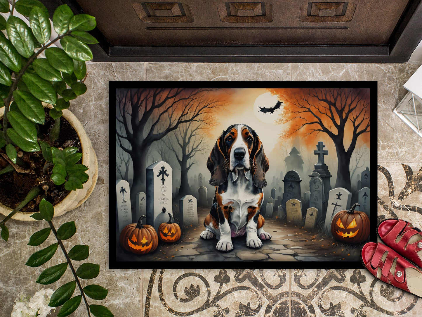 Basset Hound Spooky Halloween Doormat-2