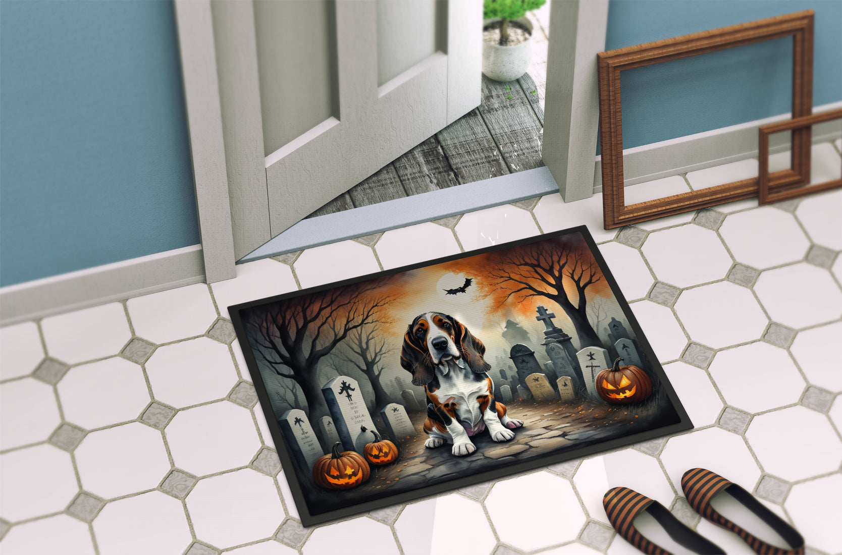 Basset Hound Spooky Halloween Doormat-3