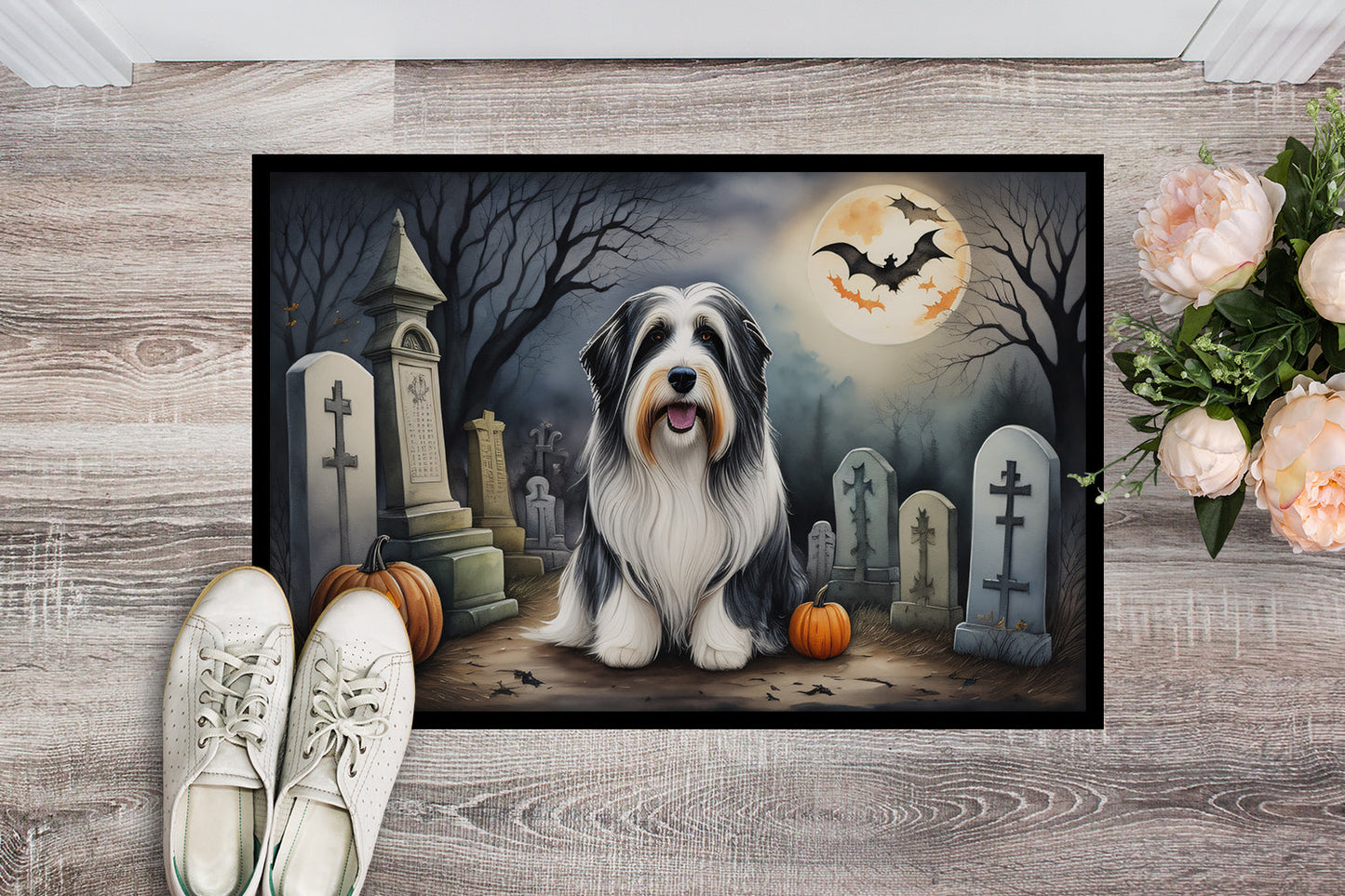 Bearded Collie Spooky Halloween Doormat-1