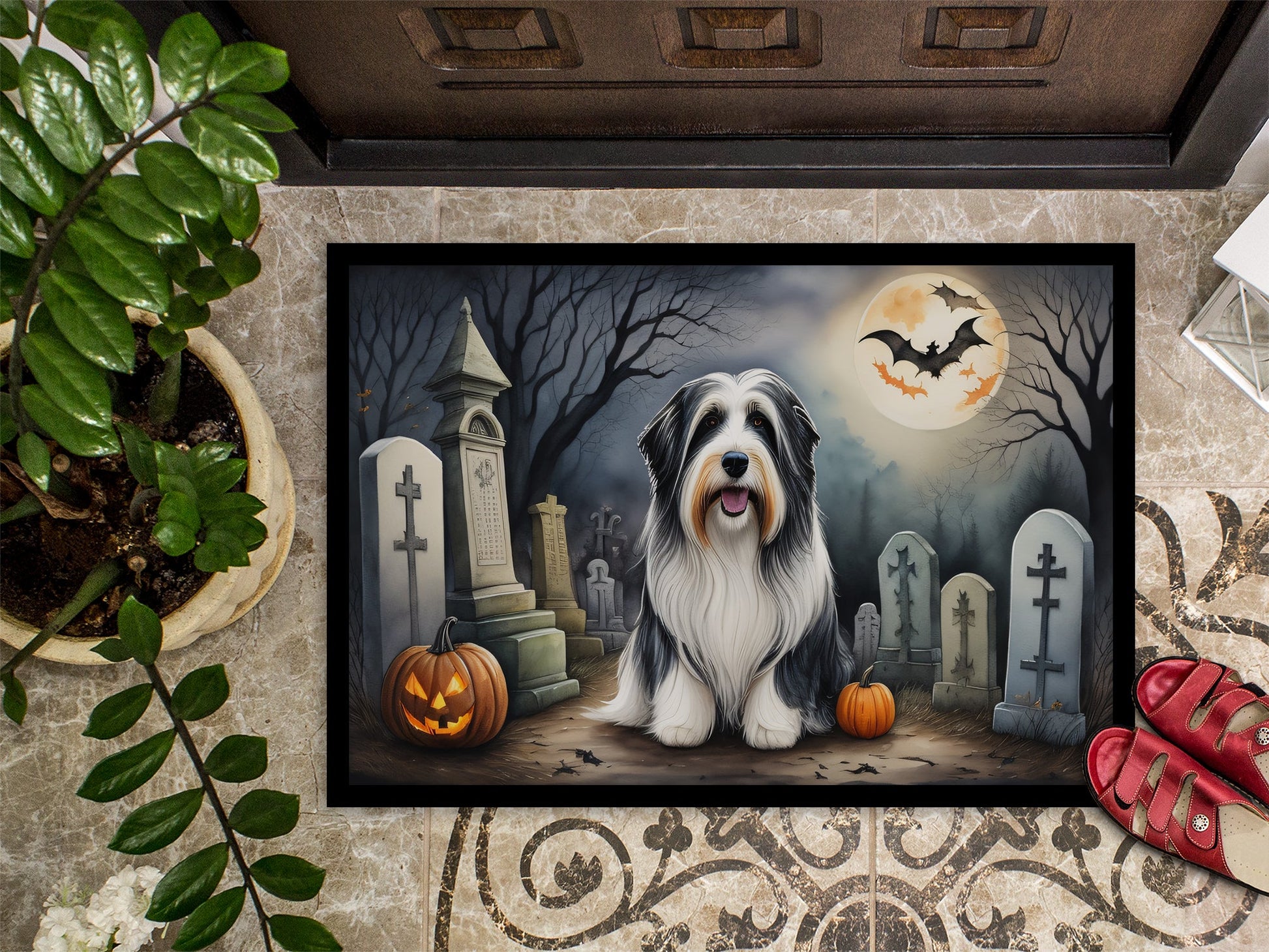 Bearded Collie Spooky Halloween Doormat-2