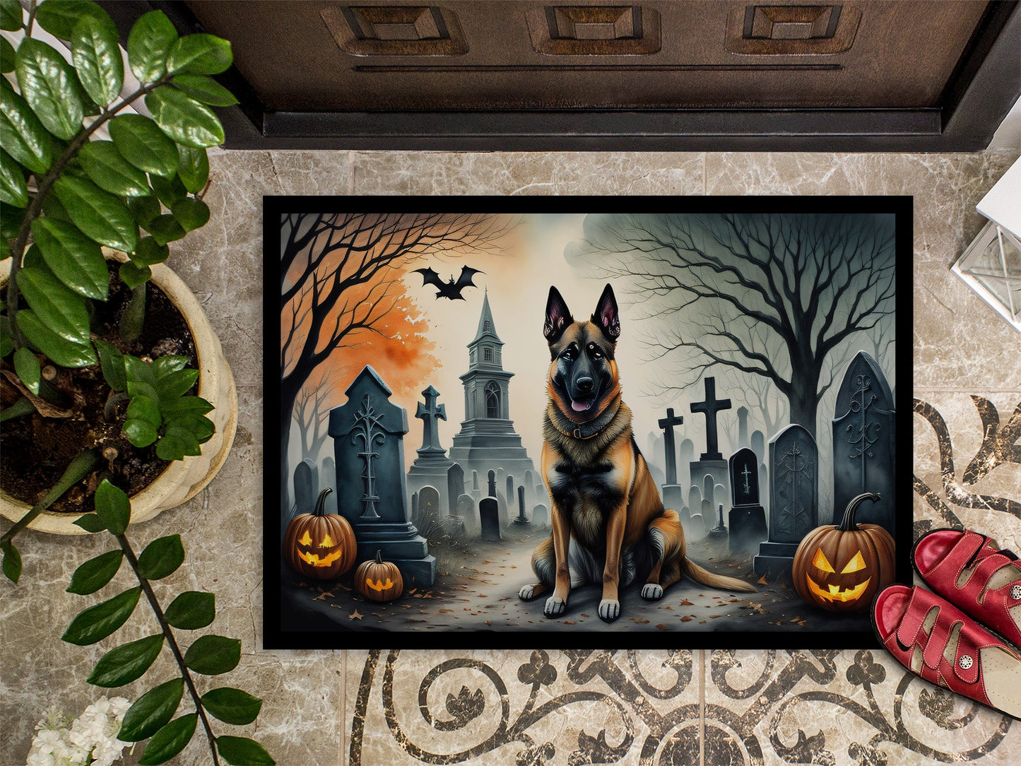 Belgian Malinois Spooky Halloween Doormat-2