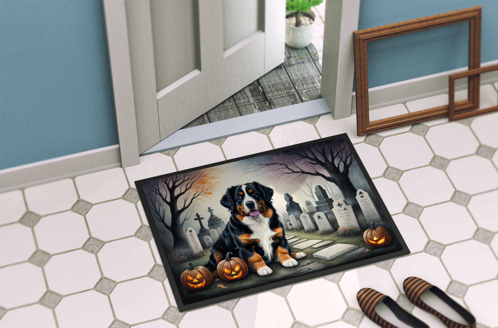 Bernese Mountain Dog Spooky Halloween Doormat-3