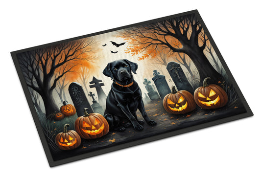 Black Labrador Retriever Spooky Halloween Doormat-0