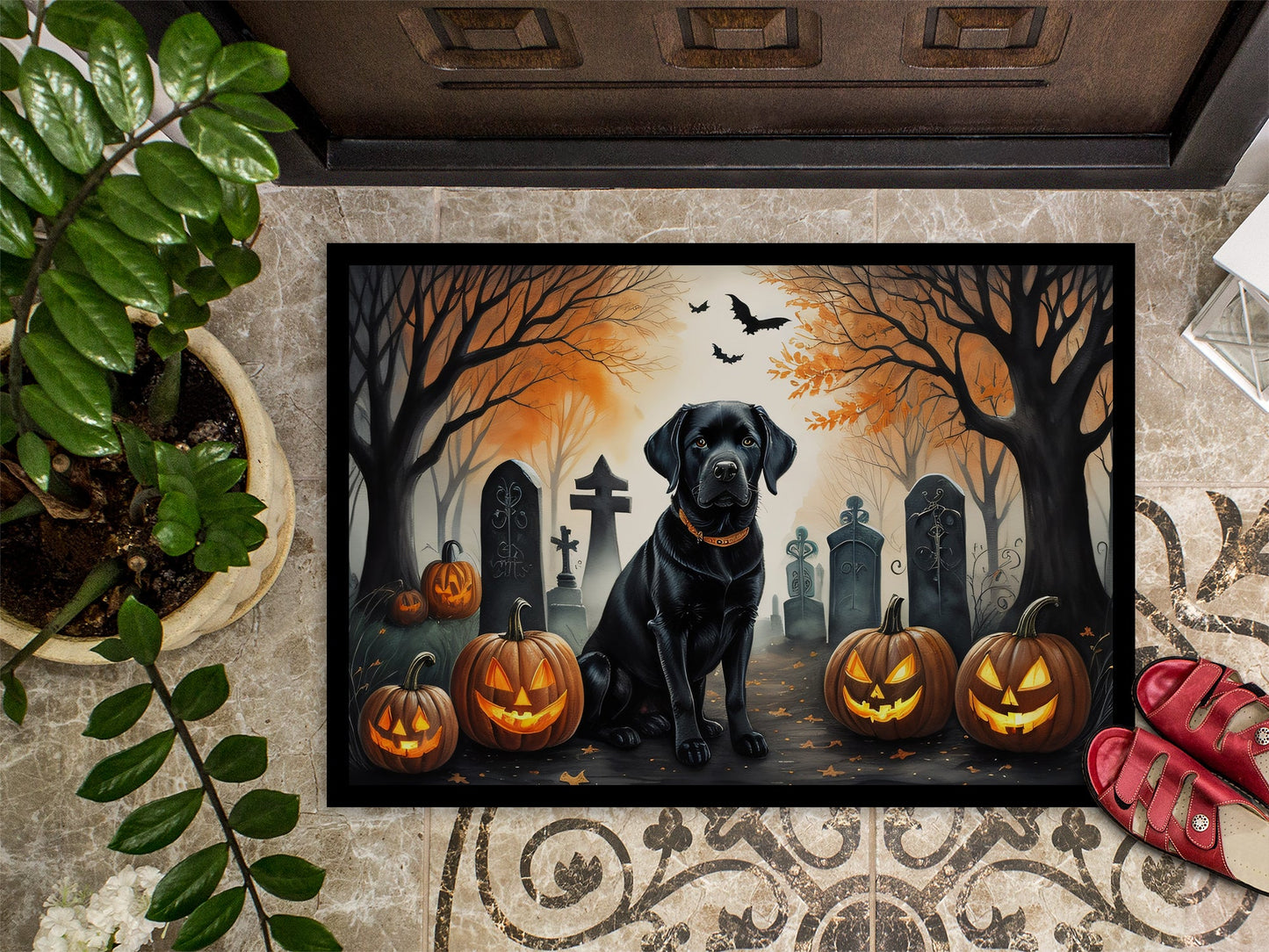 Black Labrador Retriever Spooky Halloween Doormat-2