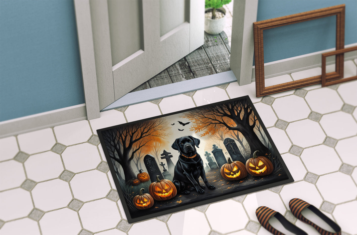 Black Labrador Retriever Spooky Halloween Doormat-3