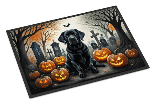 Black Labrador Retriever Spooky Halloween Doormat-0