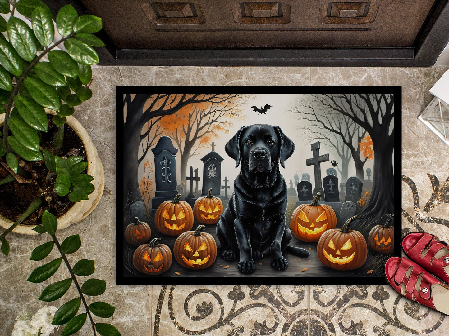 Black Labrador Retriever Spooky Halloween Doormat-2