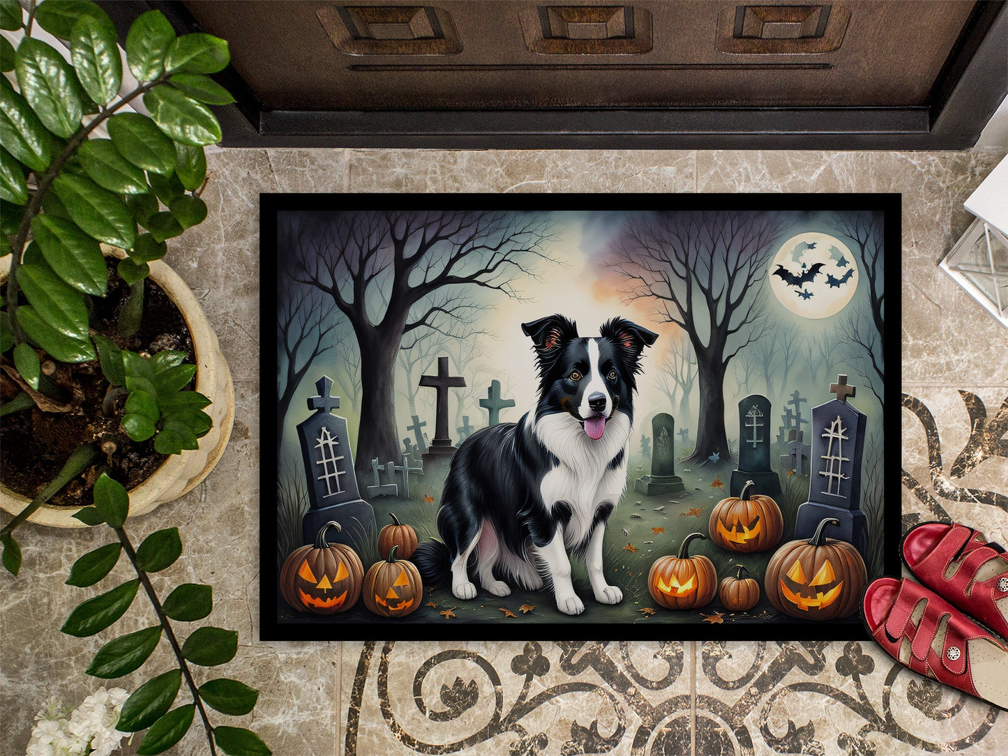 Border Collie Spooky Halloween Doormat-2