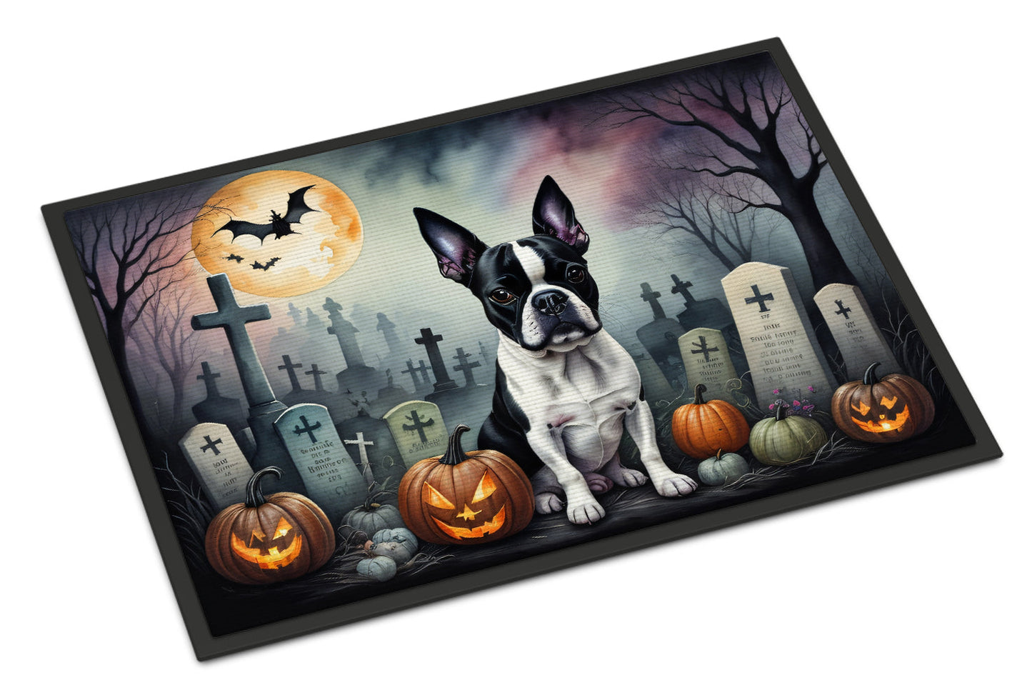 Boston Terrier Spooky Halloween Doormat-0