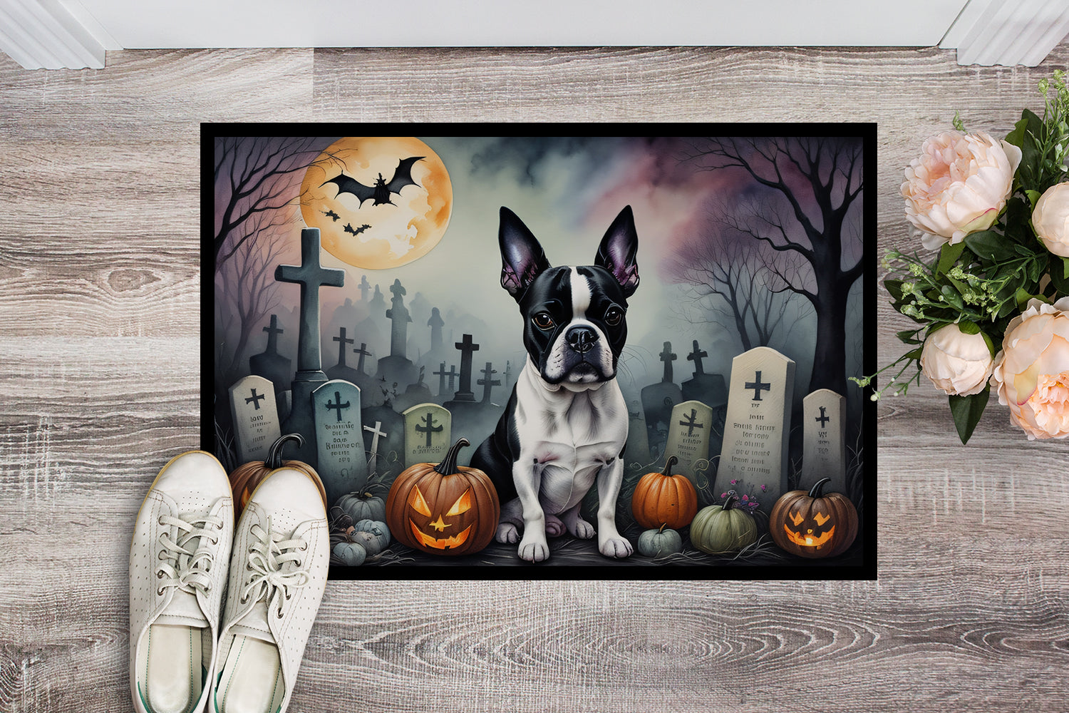 Boston Terrier Spooky Halloween Doormat-1