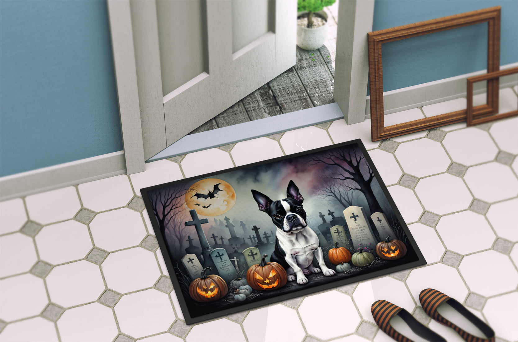 Boston Terrier Spooky Halloween Doormat-3