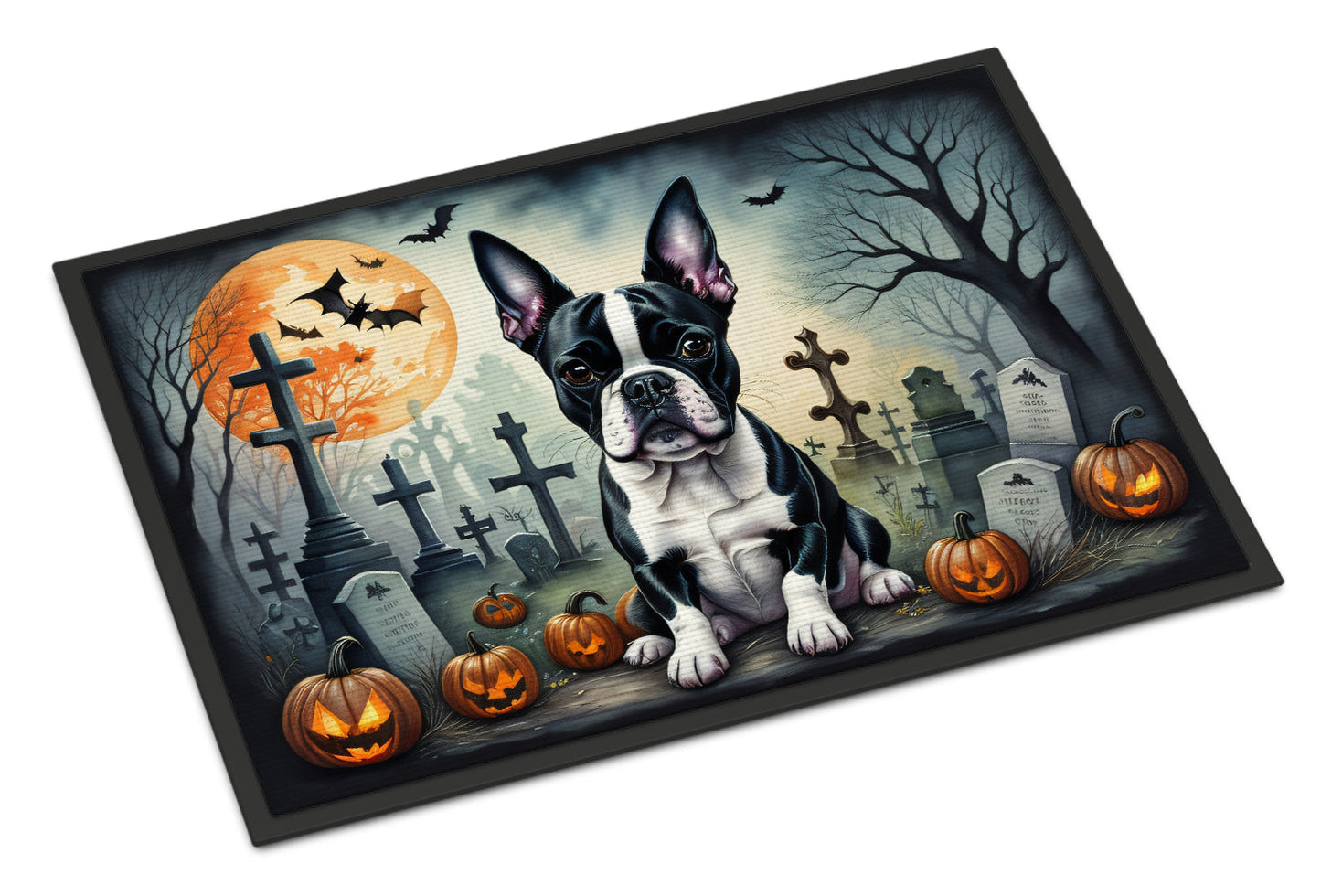 Boston Terrier Spooky Halloween Doormat-0