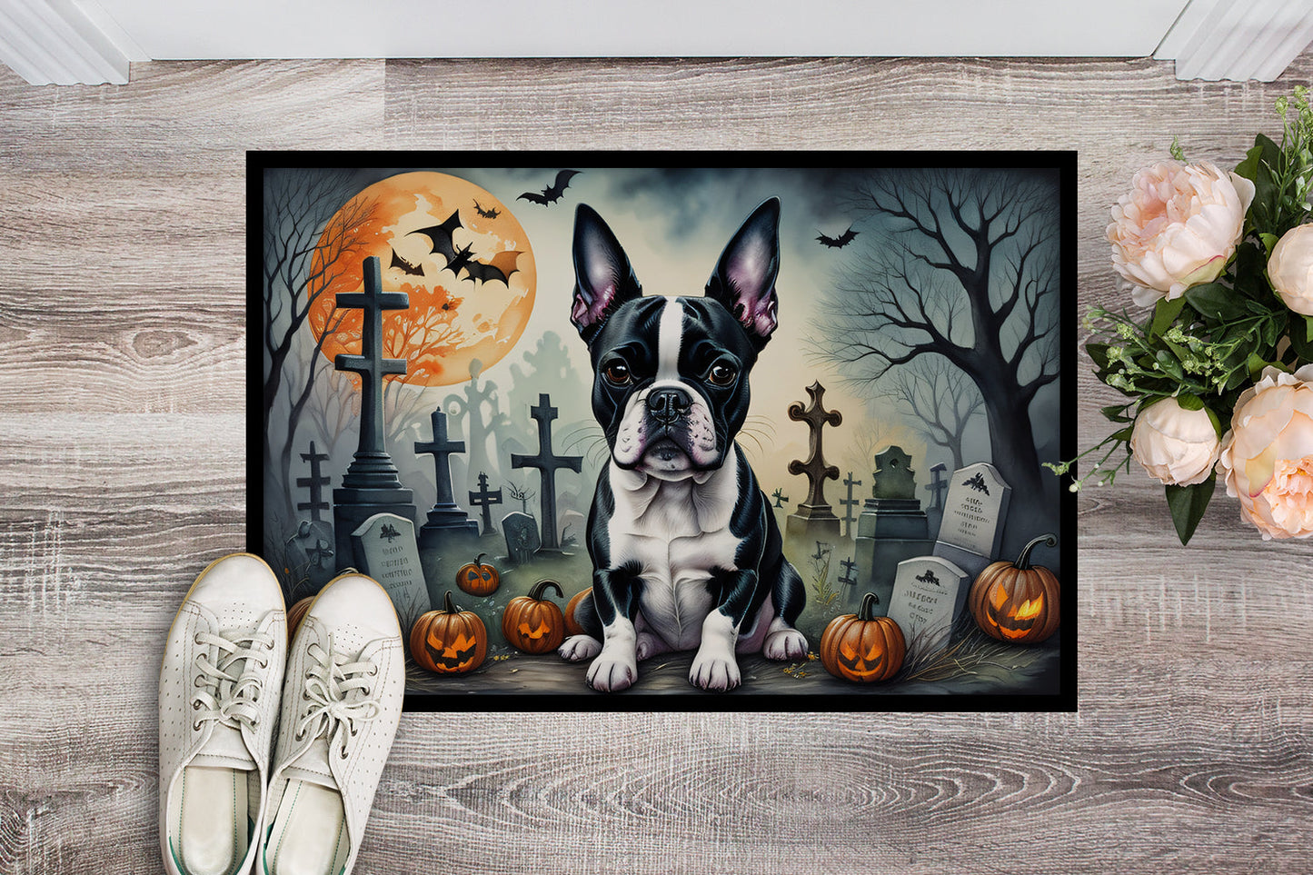 Boston Terrier Spooky Halloween Doormat-1