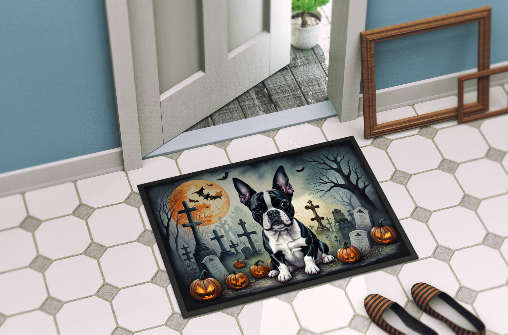 Boston Terrier Spooky Halloween Doormat-3