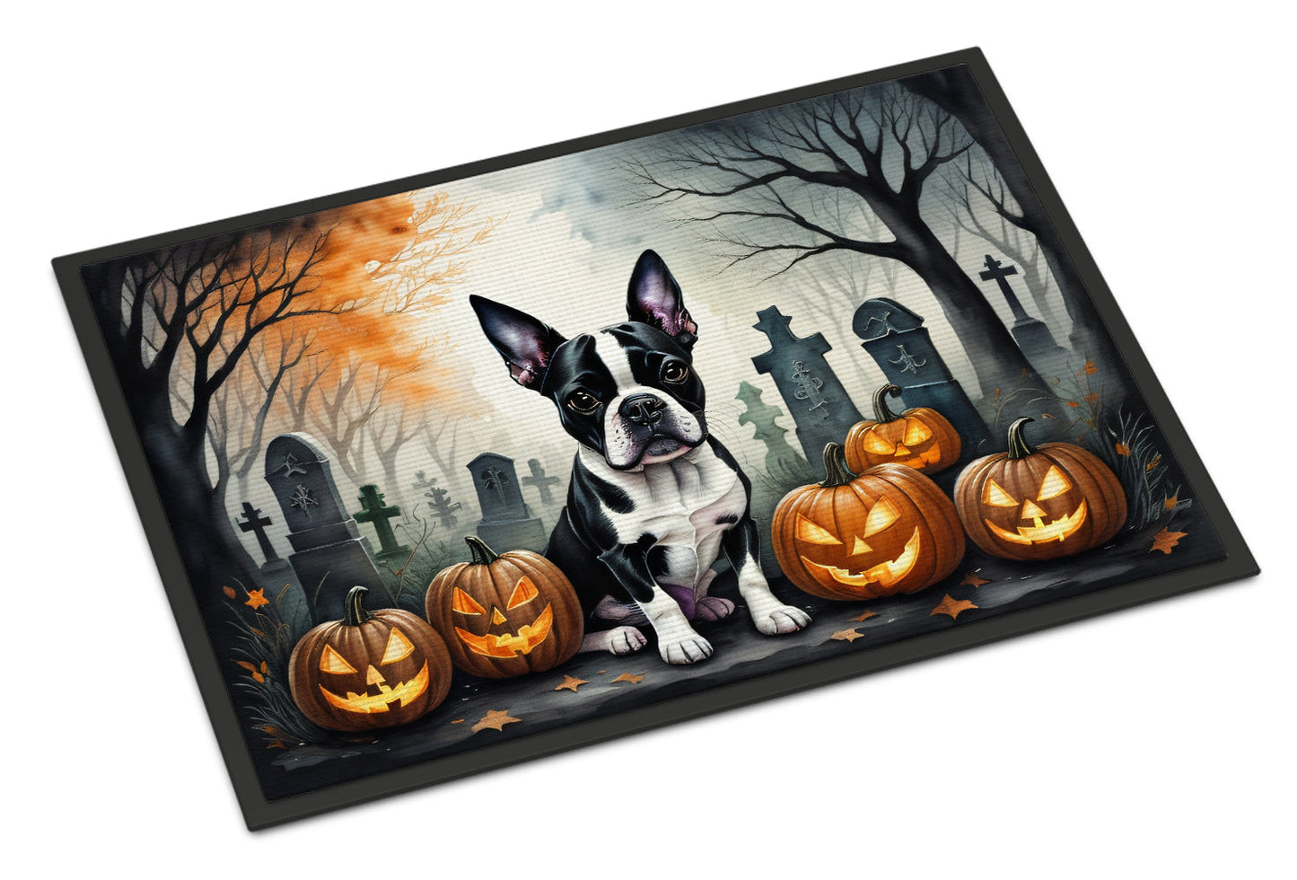 Boston Terrier Spooky Halloween Doormat-0