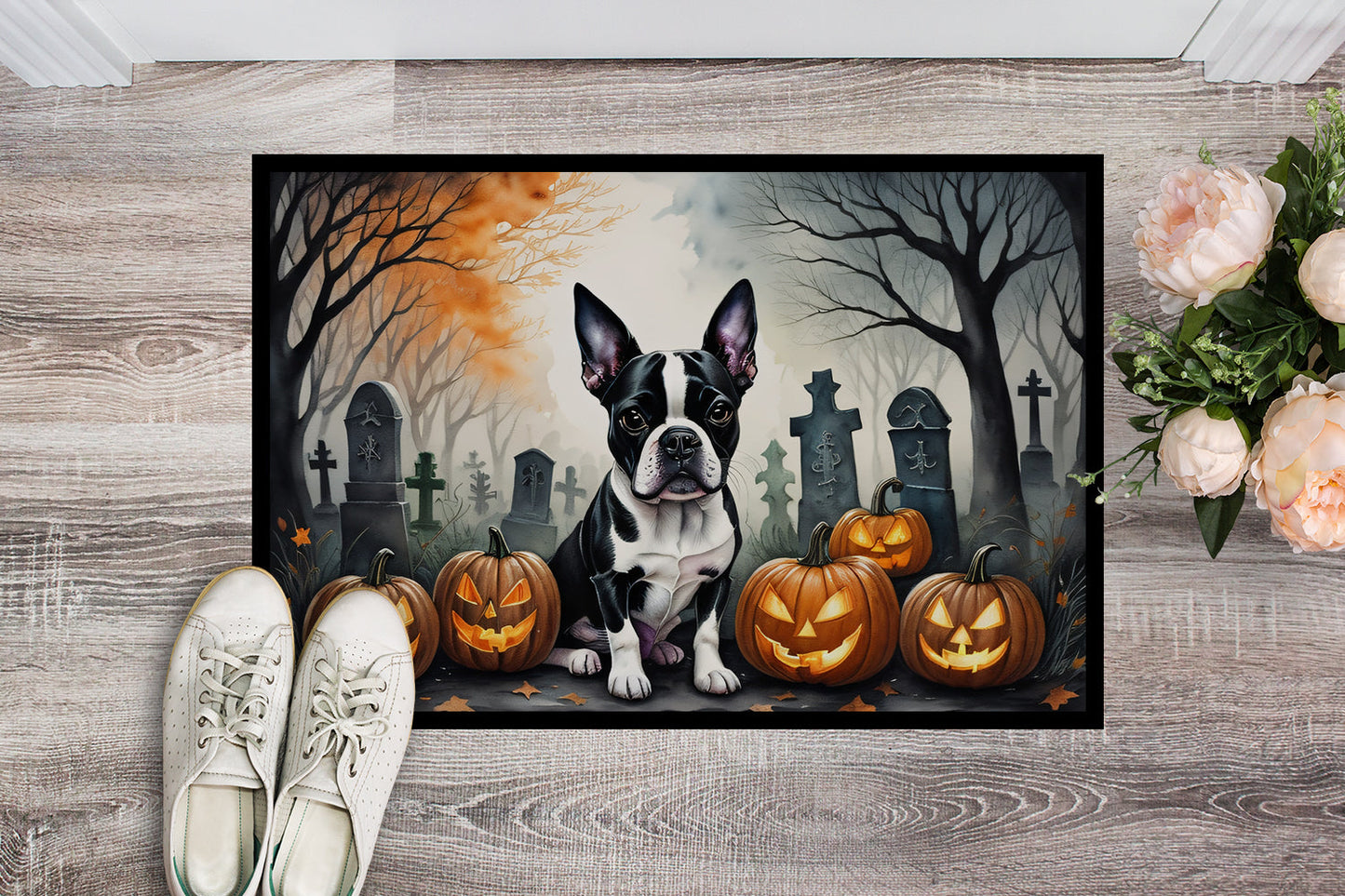 Boston Terrier Spooky Halloween Doormat-1