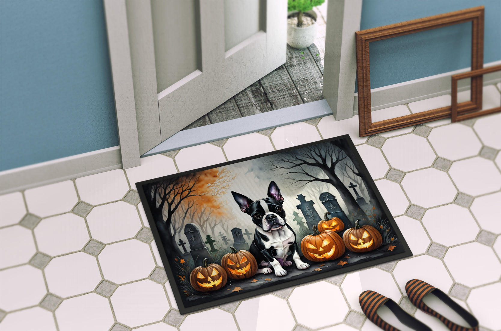 Boston Terrier Spooky Halloween Doormat-3