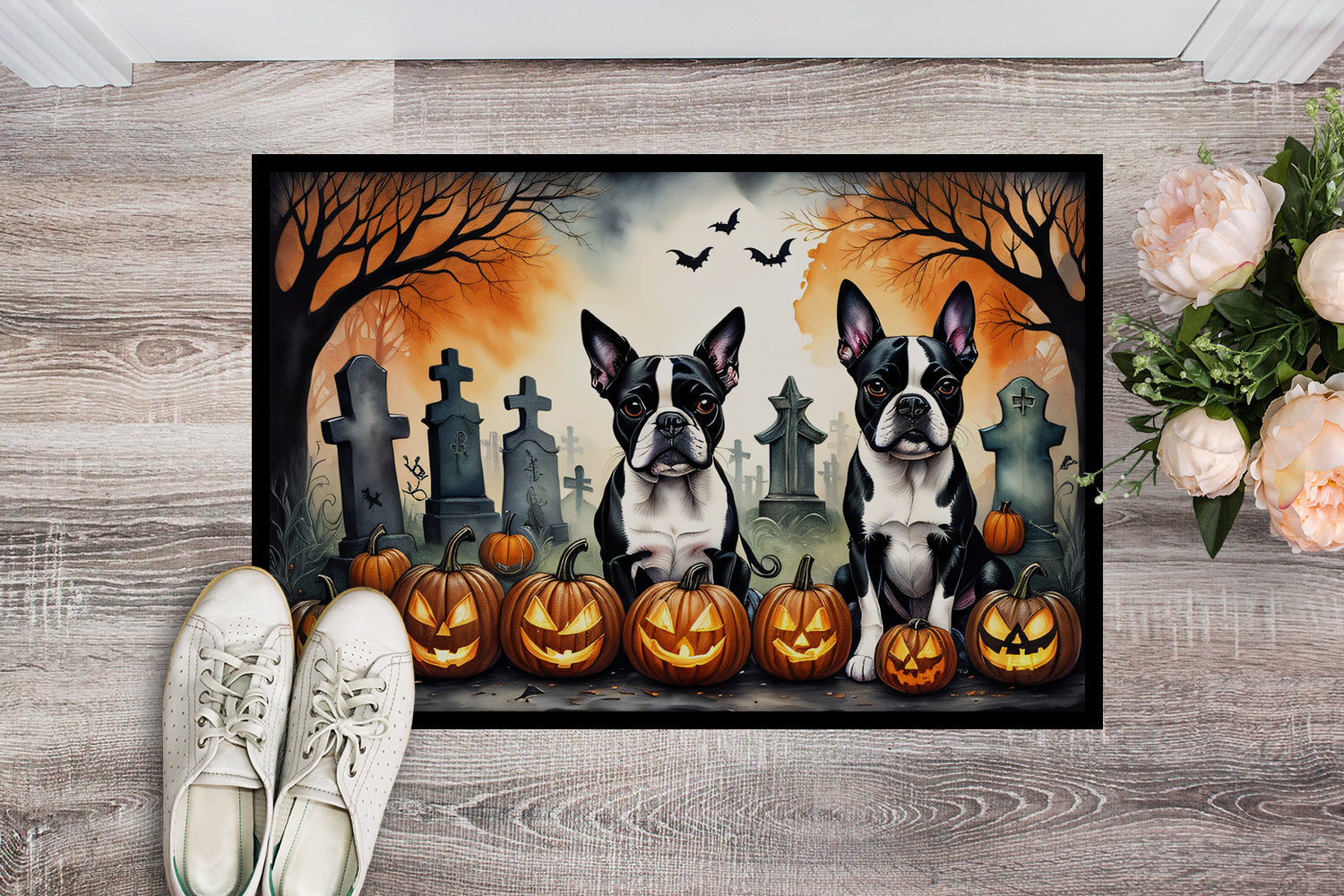 Boston Terrier Spooky Halloween Doormat-1