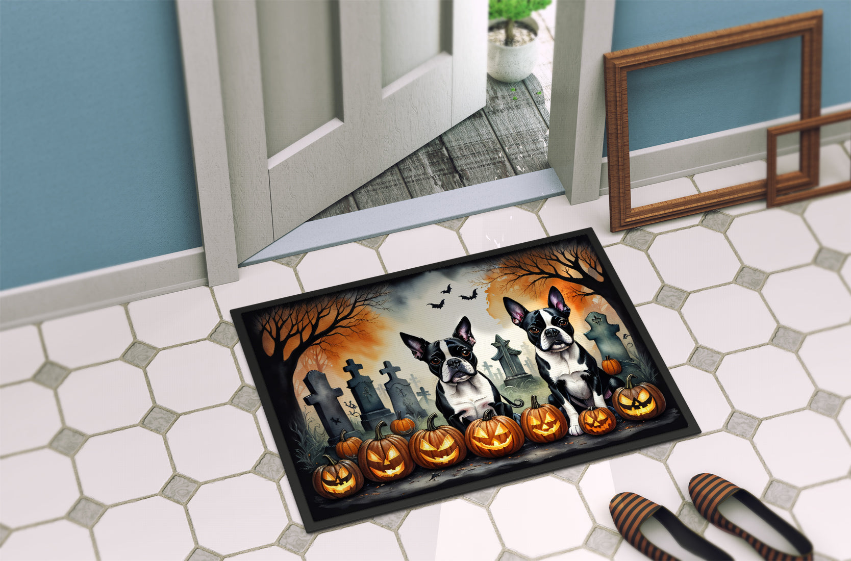 Boston Terrier Spooky Halloween Doormat-3