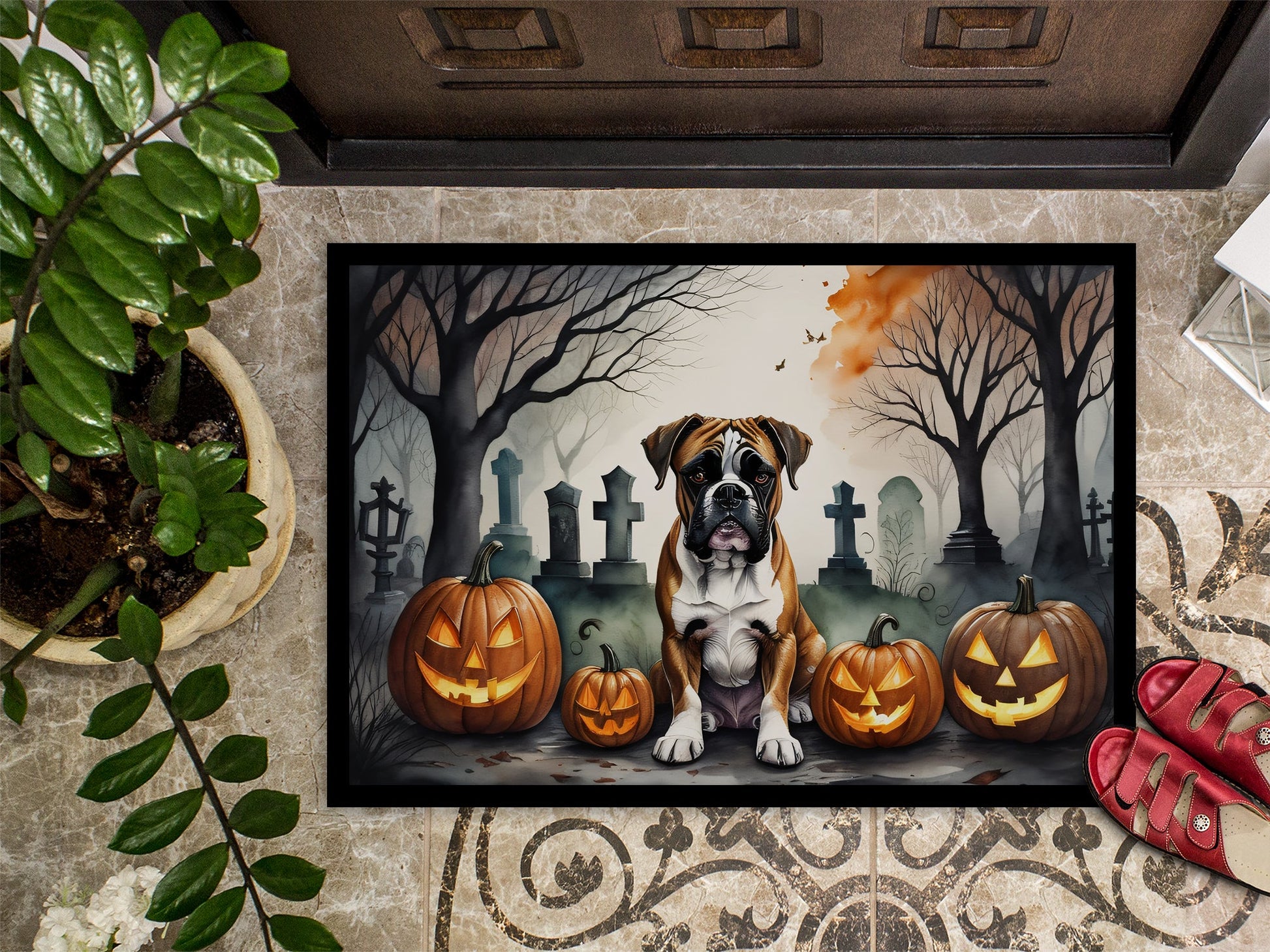 Boxer Spooky Halloween Doormat-2