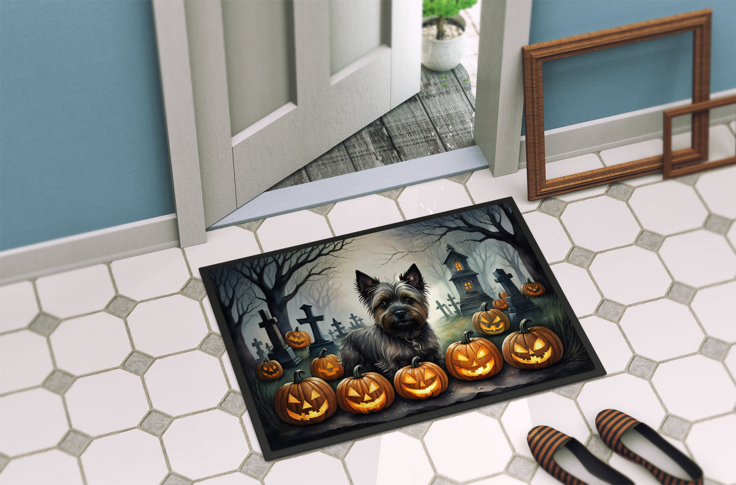 Cairn Terrier Spooky Halloween Doormat-3