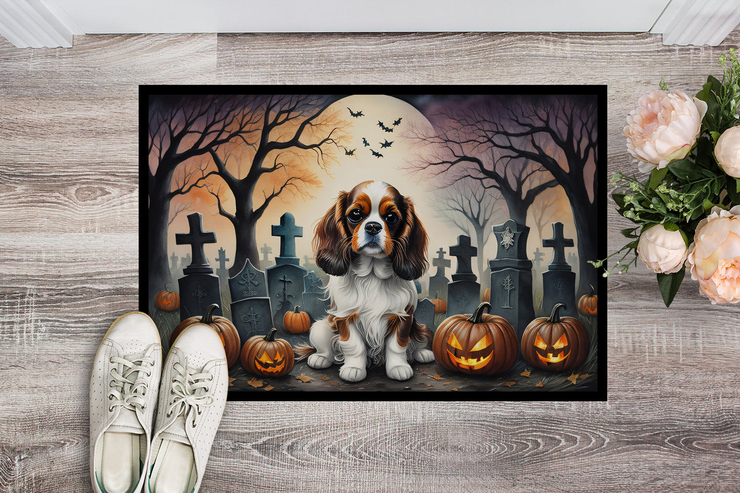 Cavalier Spaniel Spooky Halloween Doormat-1