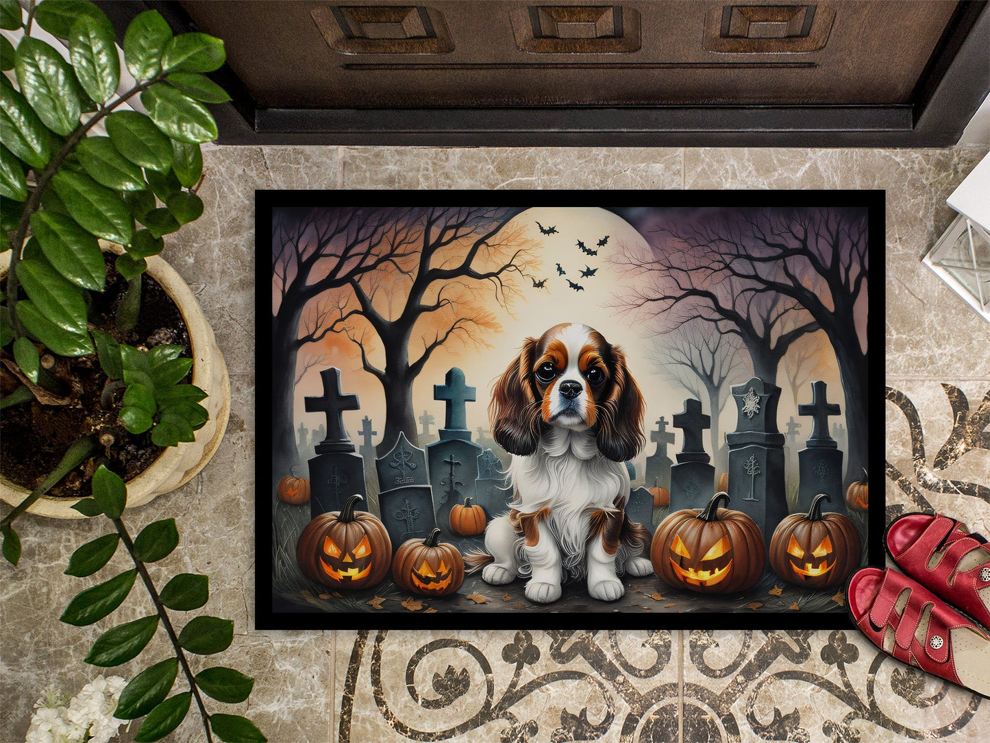 Cavalier Spaniel Spooky Halloween Doormat-2