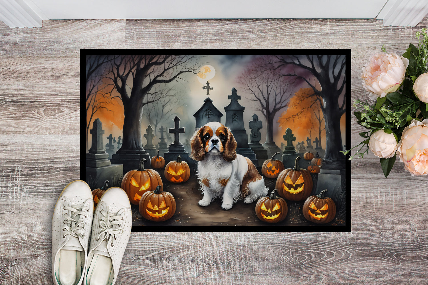 Cavalier Spaniel Spooky Halloween Doormat-1