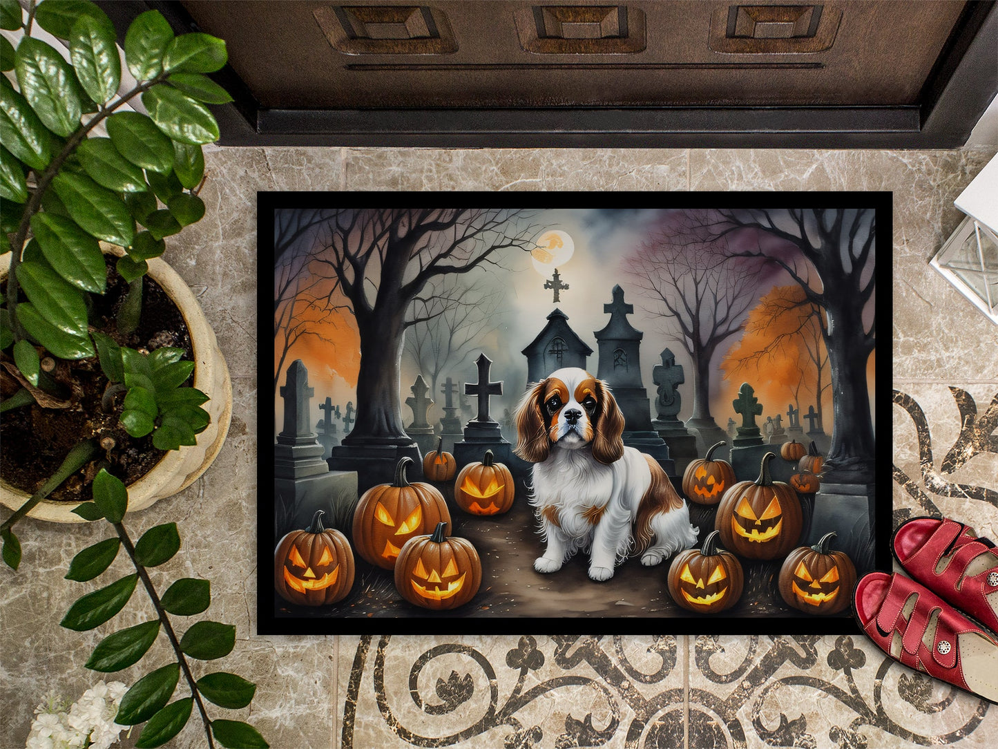 Cavalier Spaniel Spooky Halloween Doormat-2