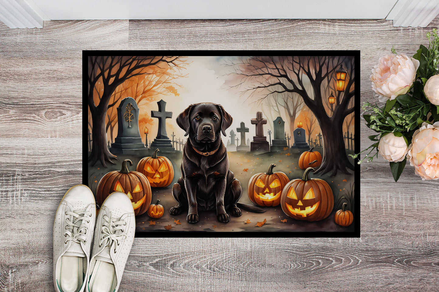 Chocolate Labrador Retriever Spooky Halloween Doormat-1