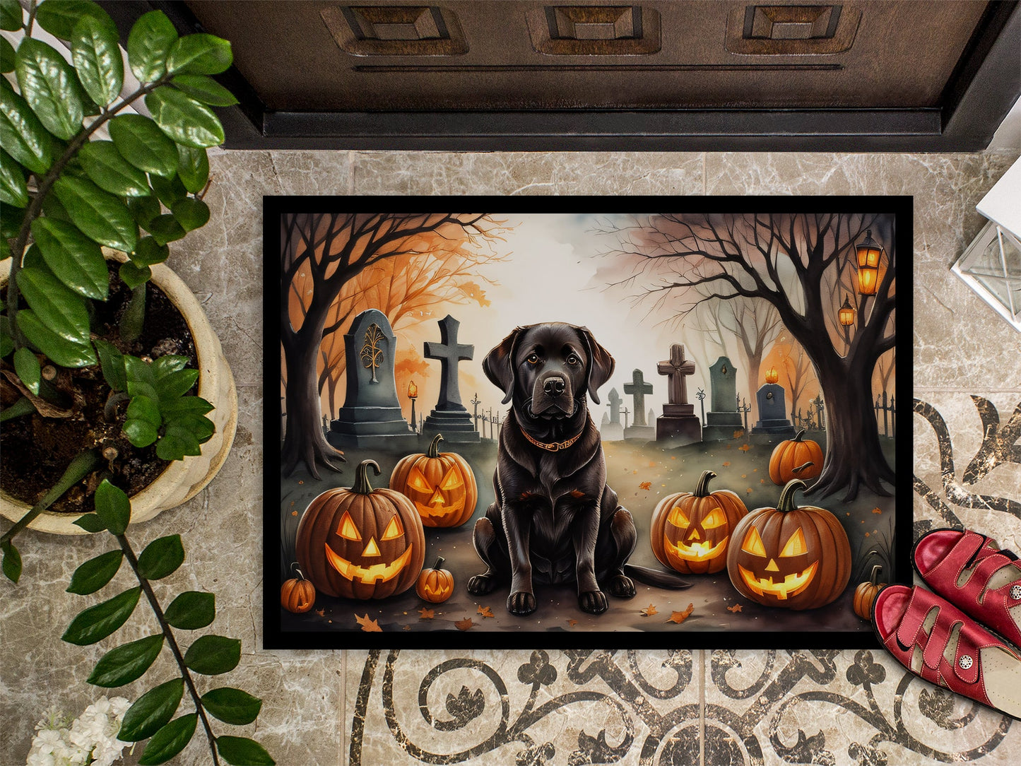 Chocolate Labrador Retriever Spooky Halloween Doormat-2