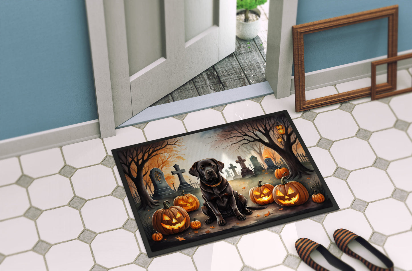 Chocolate Labrador Retriever Spooky Halloween Doormat-3