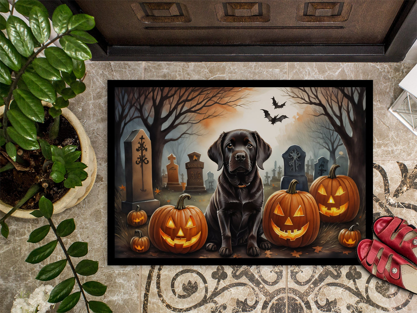 Chocolate Labrador Retriever Spooky Halloween Doormat-2