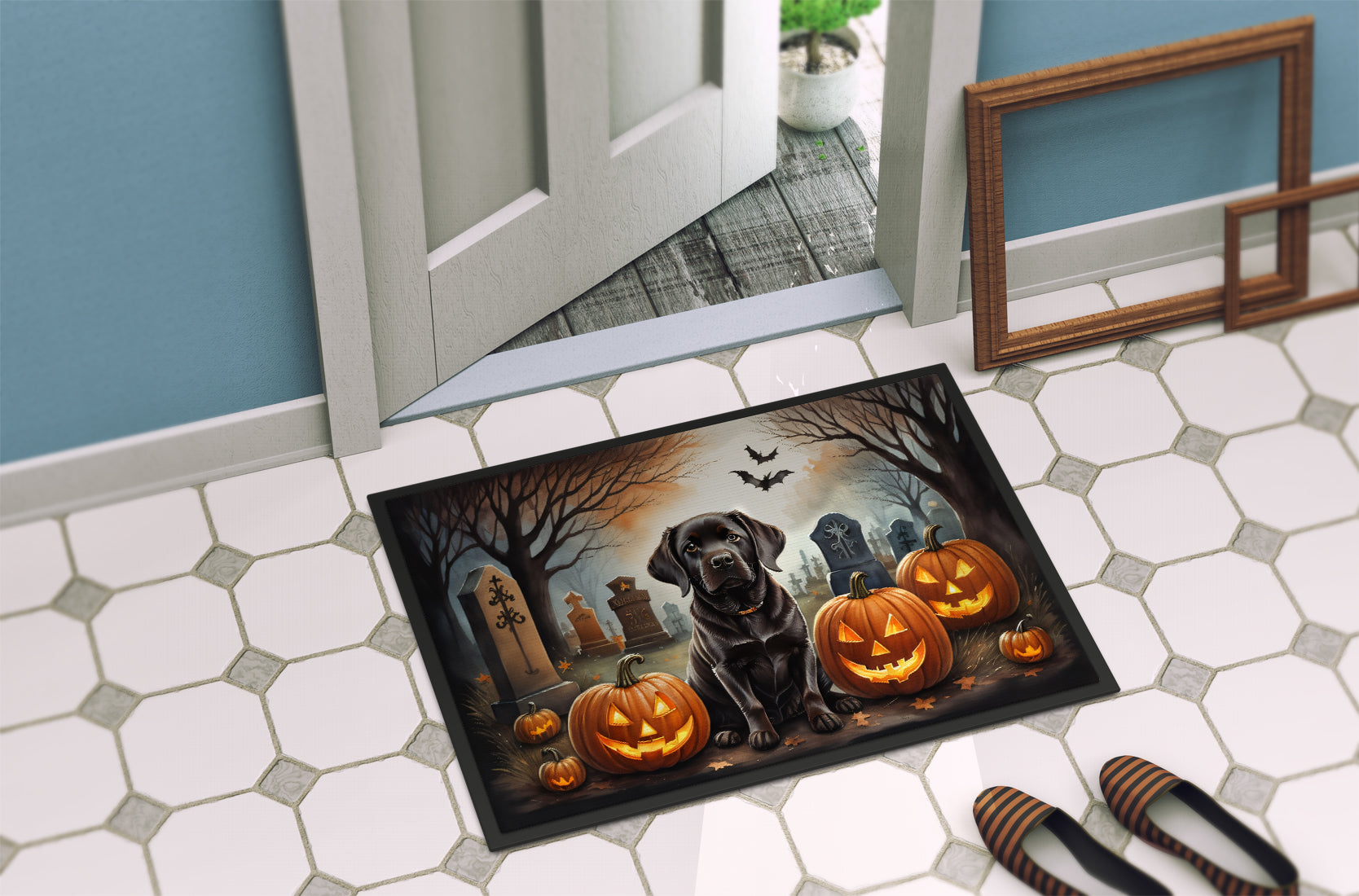 Chocolate Labrador Retriever Spooky Halloween Doormat-3