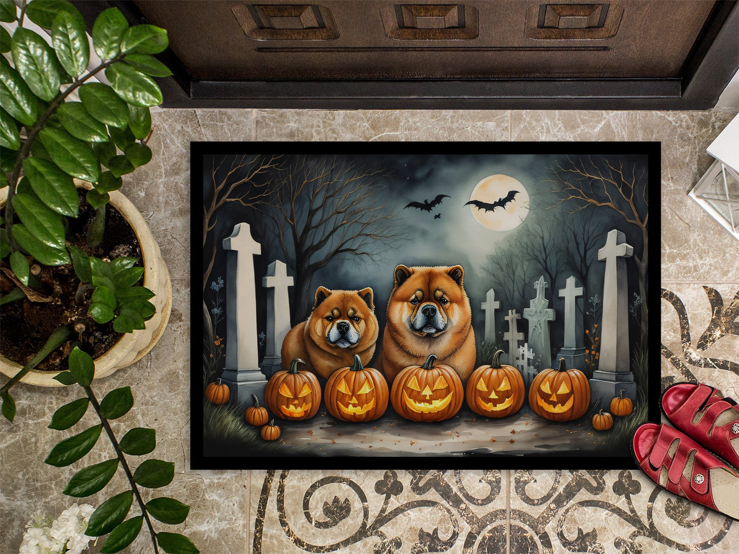 Chow Chow Spooky Halloween Doormat-2