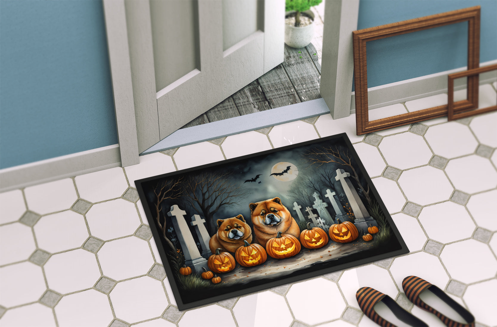 Chow Chow Spooky Halloween Doormat-3