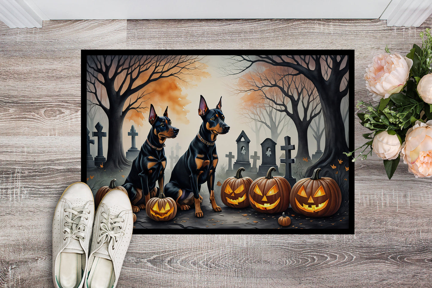 Doberman Pinscher Spooky Halloween Doormat-1